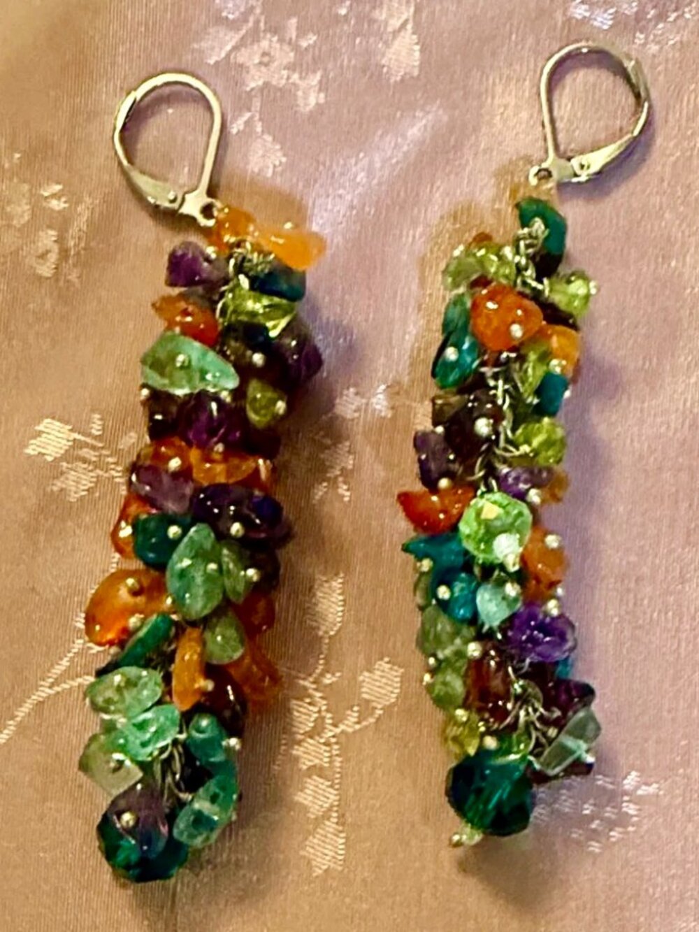 Colorful Gemstone Cluster Earrings with sterling silver fittings